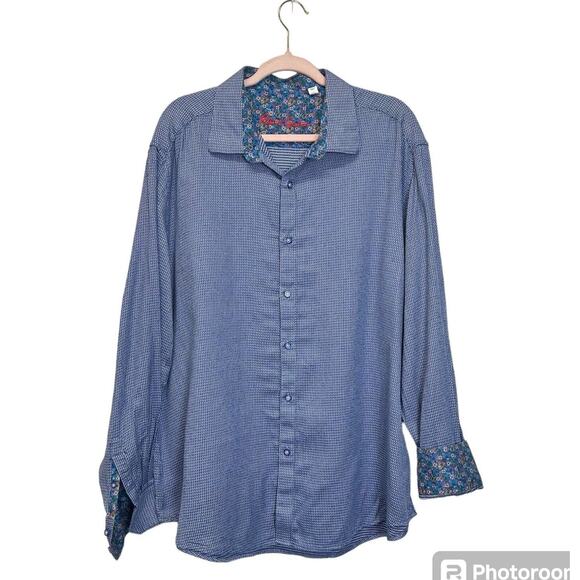 Robert Graham Shirt Men 3XL Blue Paisley Reverse Flip Cuff Button Up long Sleeve - Picture 1 of 13